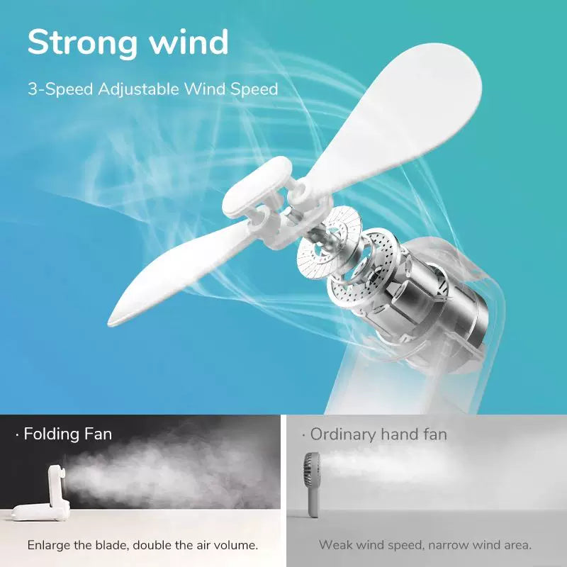 Unisex One Size Foldable Rechargeable Triple Handheld Mini Fan with Integrated Power Bank USB-C and USB-A Ports and Wrist Strap Kalsten