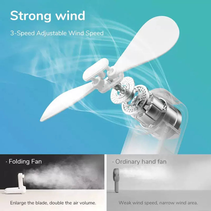 Unisex One Size Foldable Rechargeable Triple Handheld Mini Fan with Integrated Power Bank USB-C and USB-A Ports and Wrist Strap Kalsten