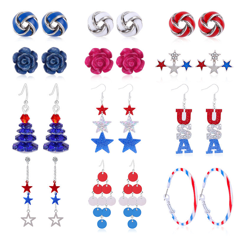 Women's star-shaped enamel earrings with USA flag motif and gold-plated fish Kalsten