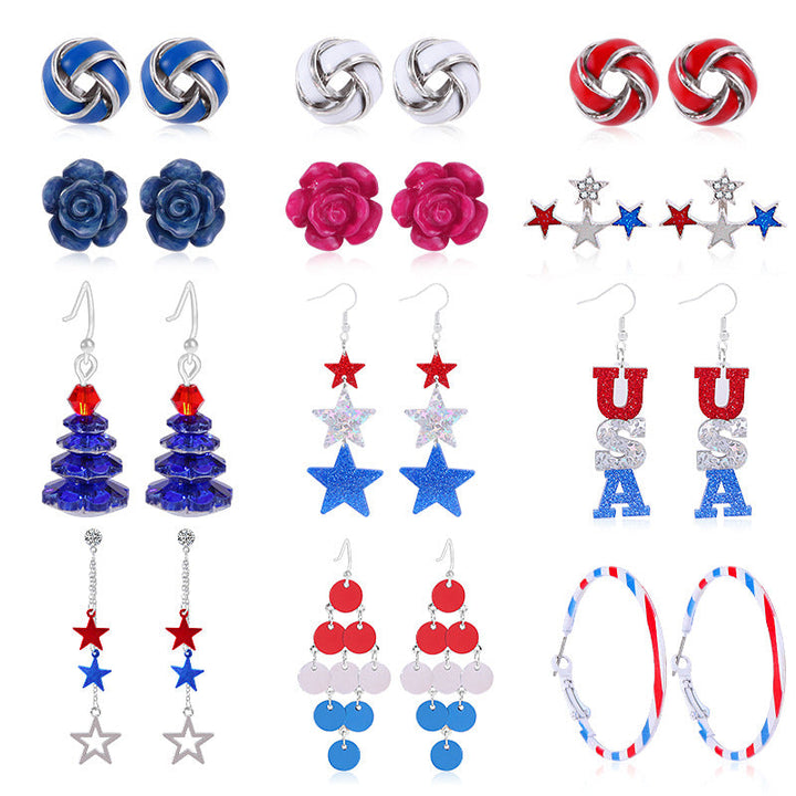 Women's lightweight star earrings with enamel flag design and fishhook Kalsten