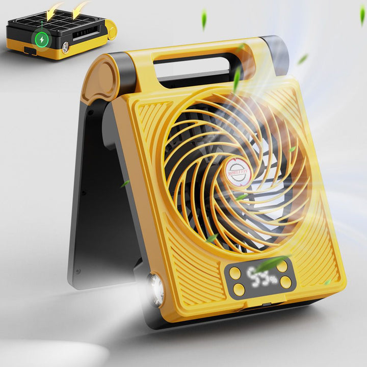 Unisex portable folding rechargeable battery fan with LED flashlight and solar charging function Kalsten