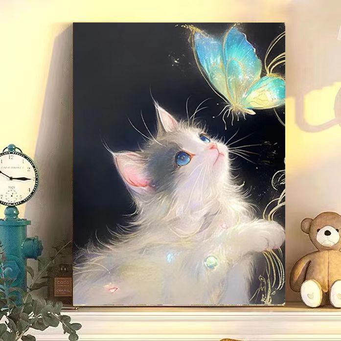 Enchanting Cat and Butterfly Art Print Kalsten