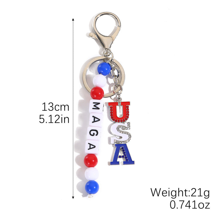 Unisex nan beaded patriotic keychain charm with MAGA letter cubes and enamel star pendant Kalsten