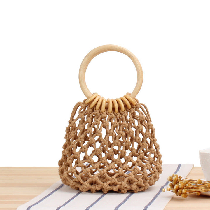 Elegant mesh handbag with wooden handles Kalsten