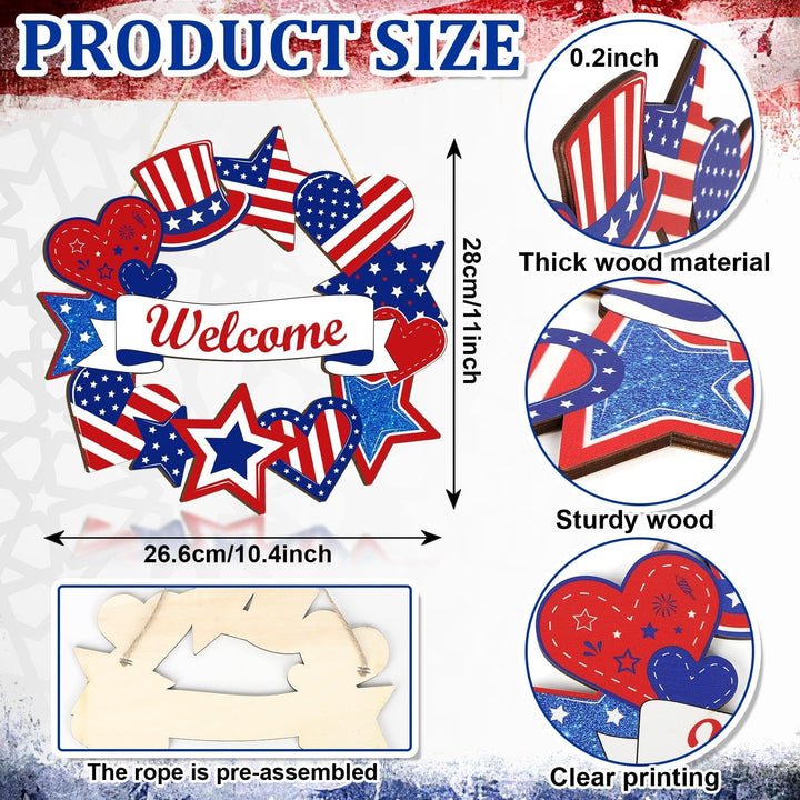 Unisex nan more patriotic wooden door wreath with star and heart motifs and hanging rope Kalsten
