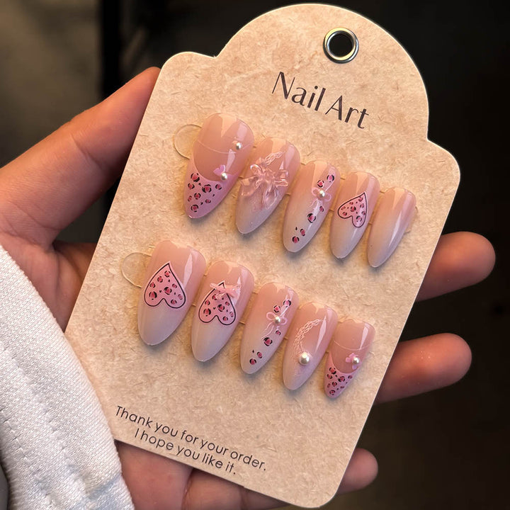 Artistic Heart-Embellished Press-On Nail Set Kalsten