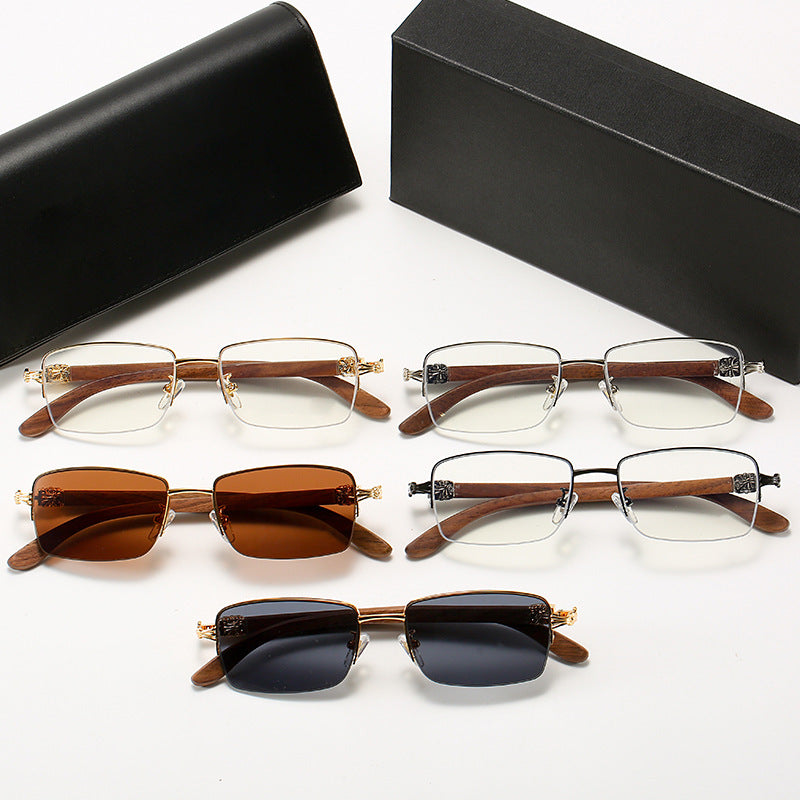 Ladies fashionable glasses with rectangular frame and high-quality wood details Kalsten