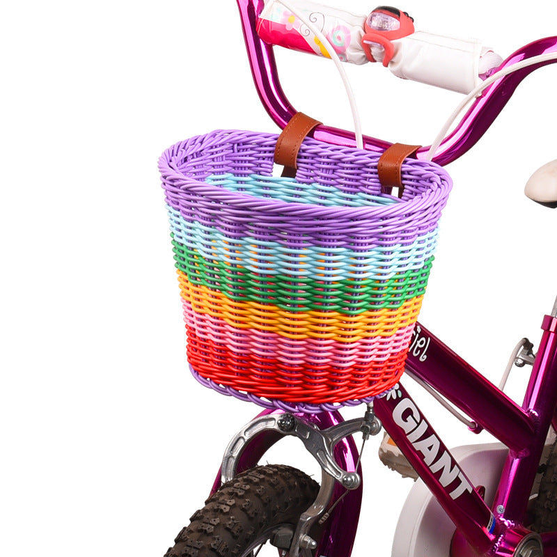 woven front bicycle basket with adjustable leather handlebar straps Kalsten