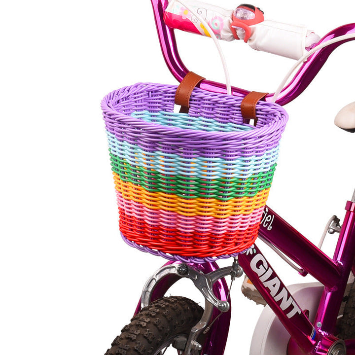 woven front bicycle basket with adjustable leather handlebar straps Kalsten