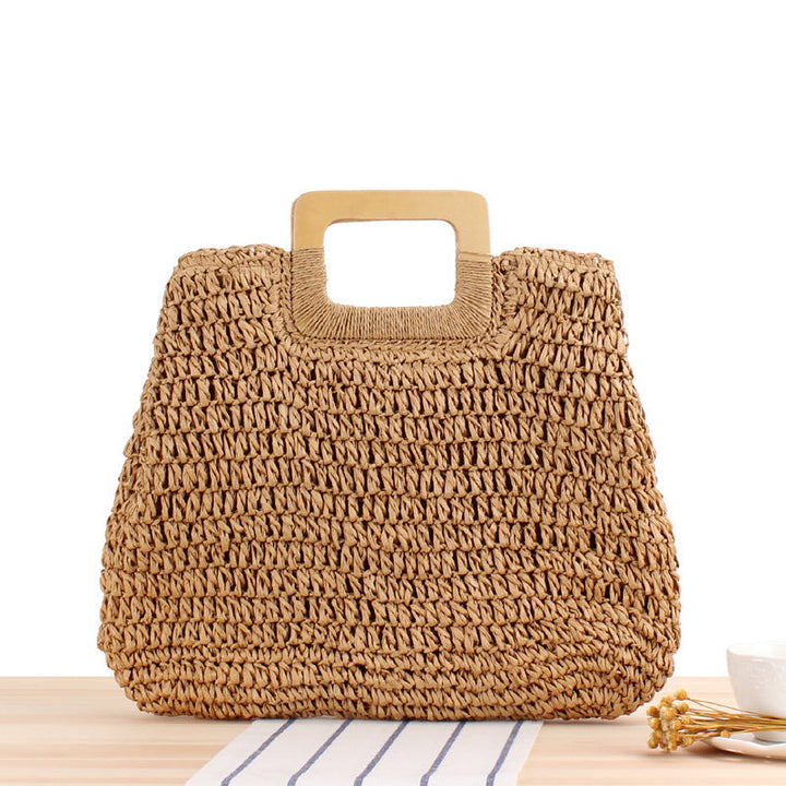 Handcrafted basket bag with modern wooden handle Kalsten
