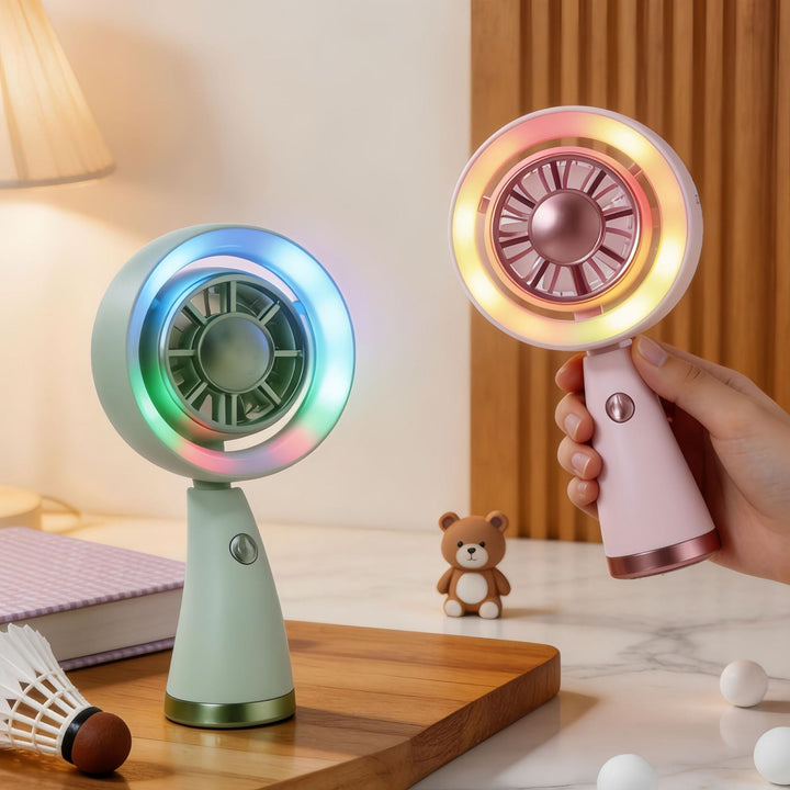 Women's Portable Mini Fan with Colorful LED Light Kalsten