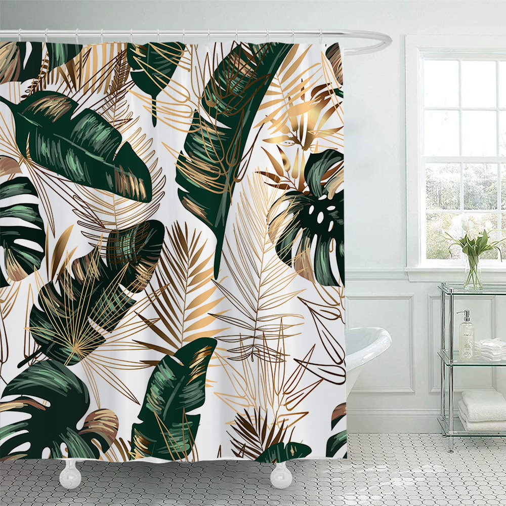 Tropical Leaf Print Shower Curtain Kalsten