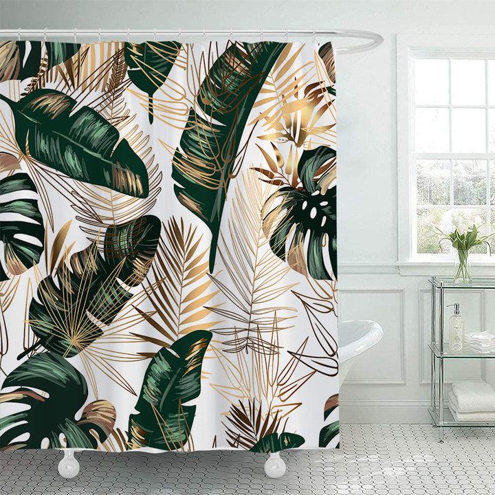 Tropical Leaf Print Shower Curtain Kalsten