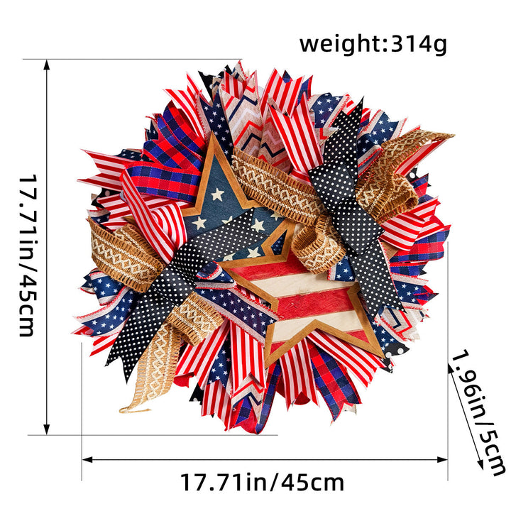 Unisex decorative door wreath in country style with wooden star, ribbons and versatile bands Kalsten