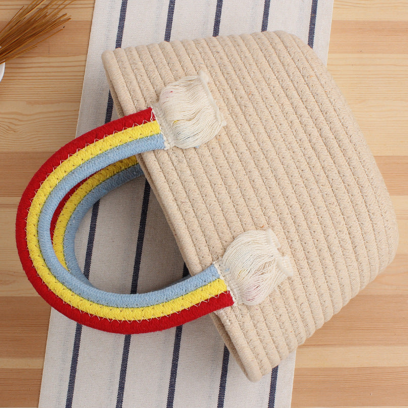 Cheerful straw bag with colorful handles Kalsten