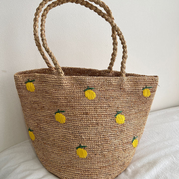 Handmade straw bag with colorful lemon design Kalsten