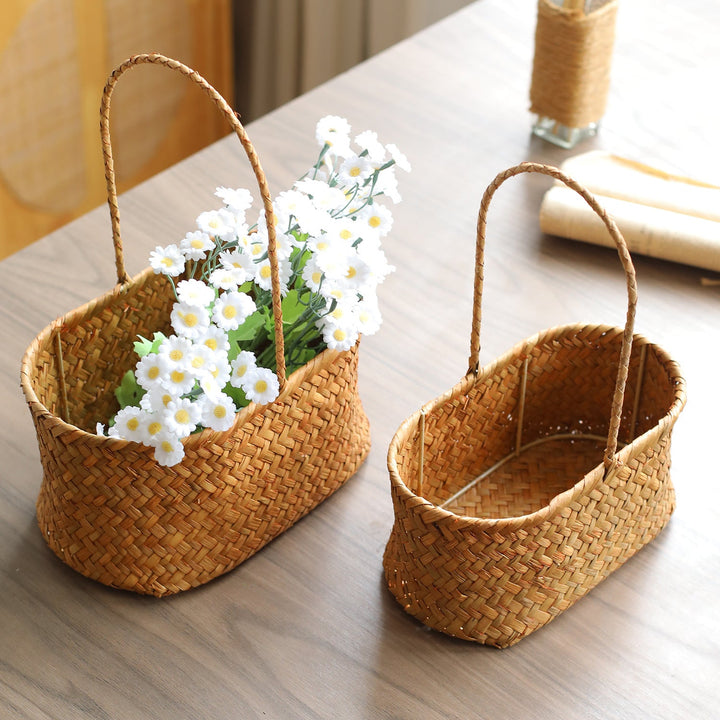 Handwoven Natural Fiber Storage Basket with Double Divider Kalsten
