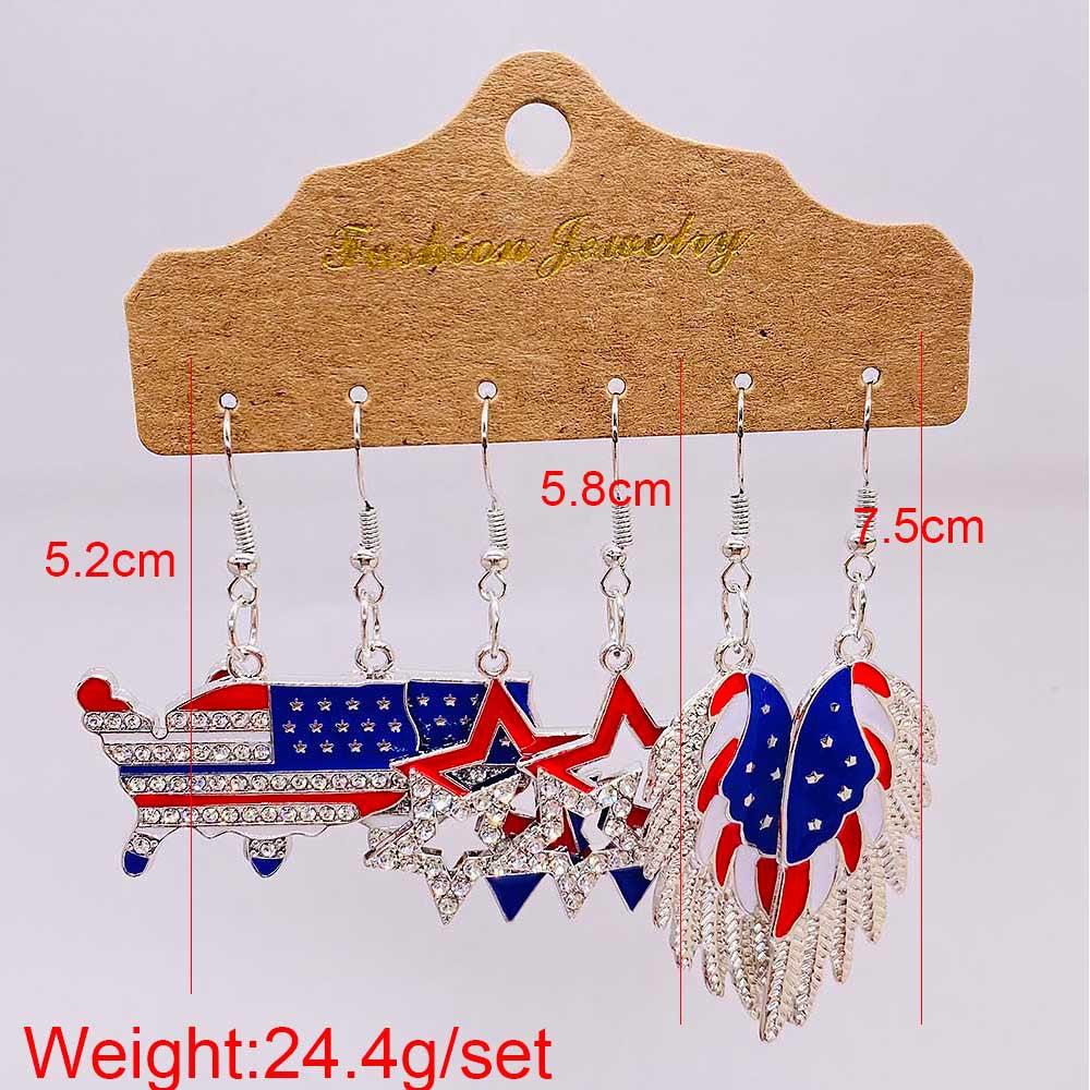 Women's nan set lightweight statement drop earrings made of wood-acrylic with hook closure and star-stripe motif Kalsten