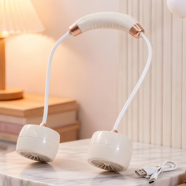 Ladies Portable Flexible Fan with Dual Head and USB Charging Function Kalsten