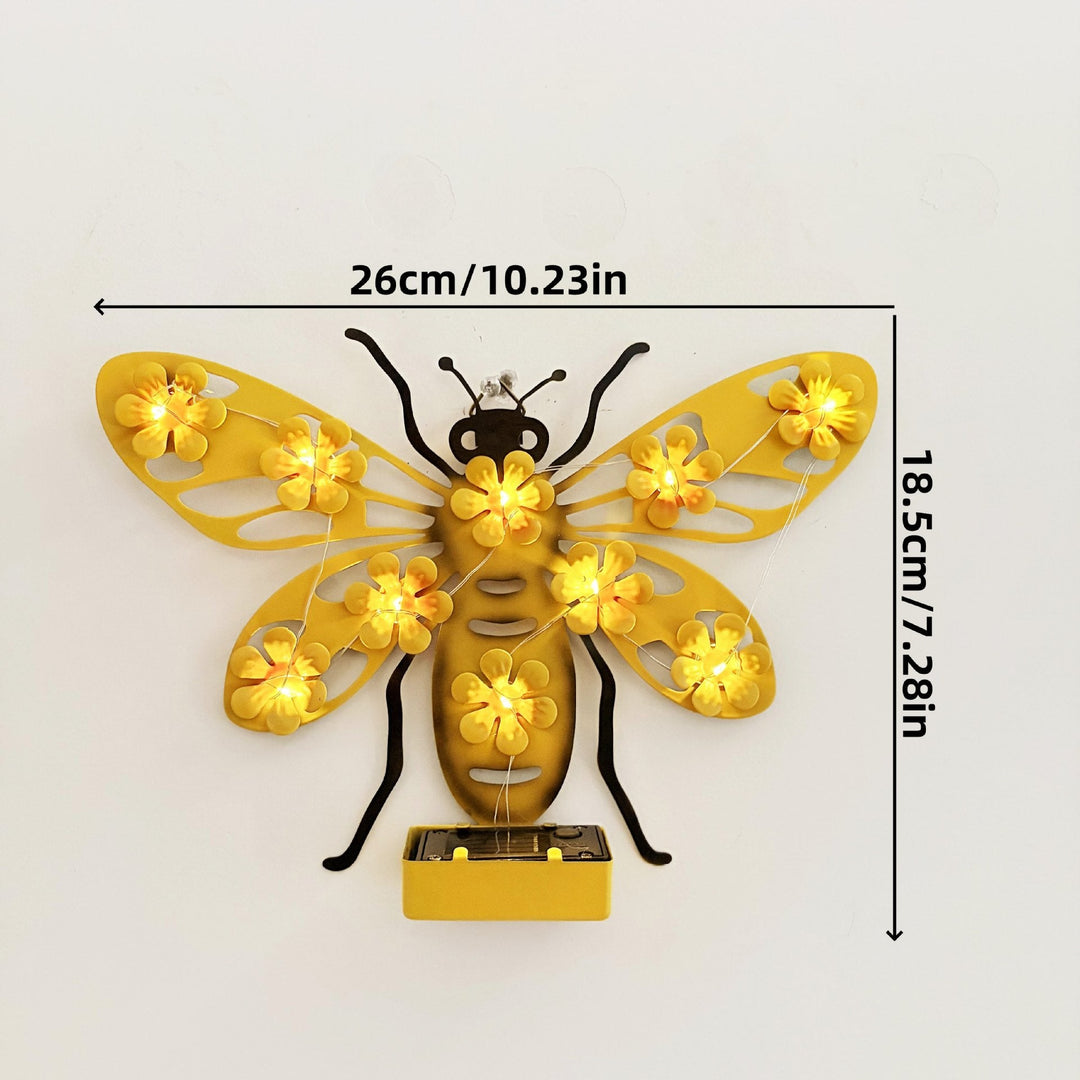 Decorative Solar LED Bee Wall Sculpture With Floral String Lights And Metal Mount Kalsten