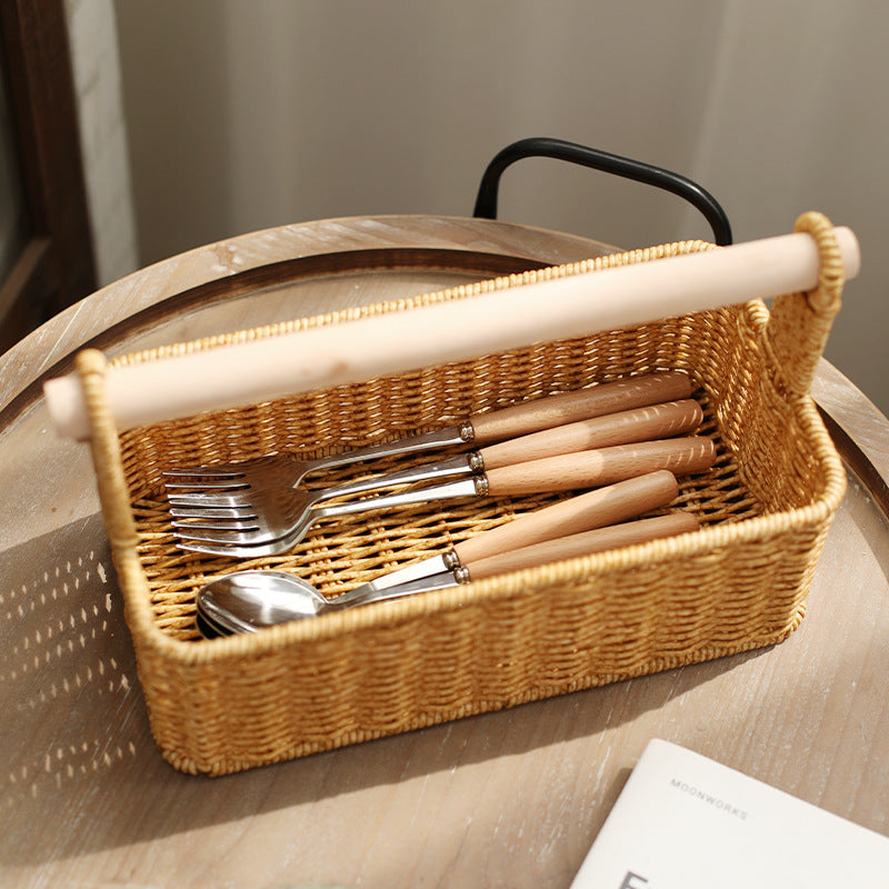 Handcrafted Woven Storage Basket with Wooden Handle Kalsten