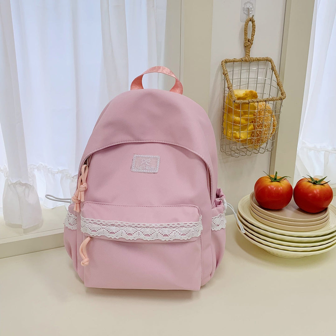 Elegant Lace-Trim Detail School Backpack