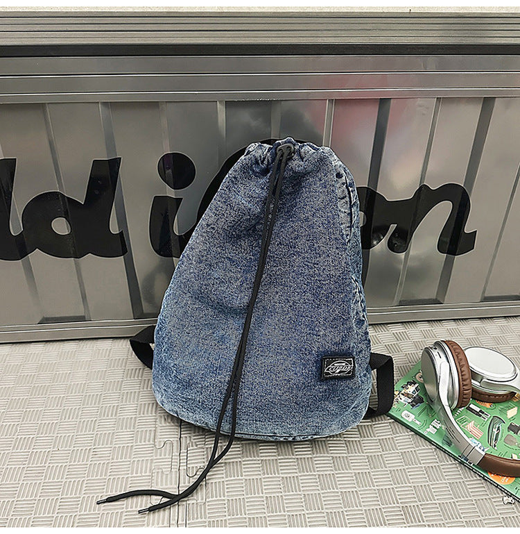 Casual Drawstring Denim School Backpack