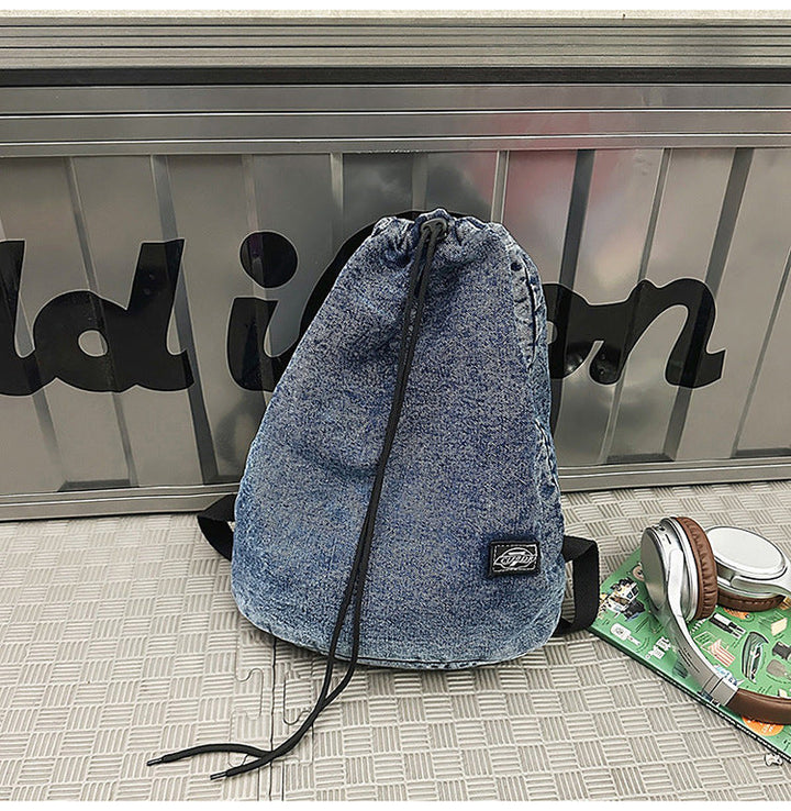 Casual Drawstring Denim School Backpack