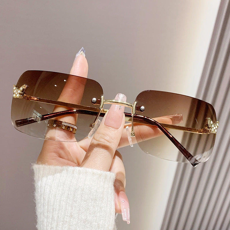 Women elegant oversized sunglasses with woven golden frame Kalsten