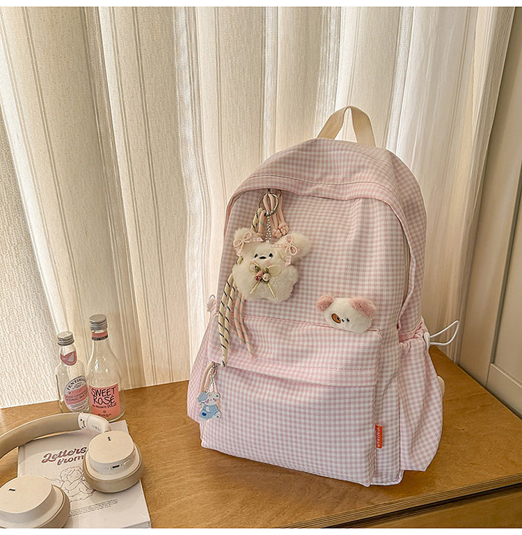 Cute Gingham Print Plush School Backpack