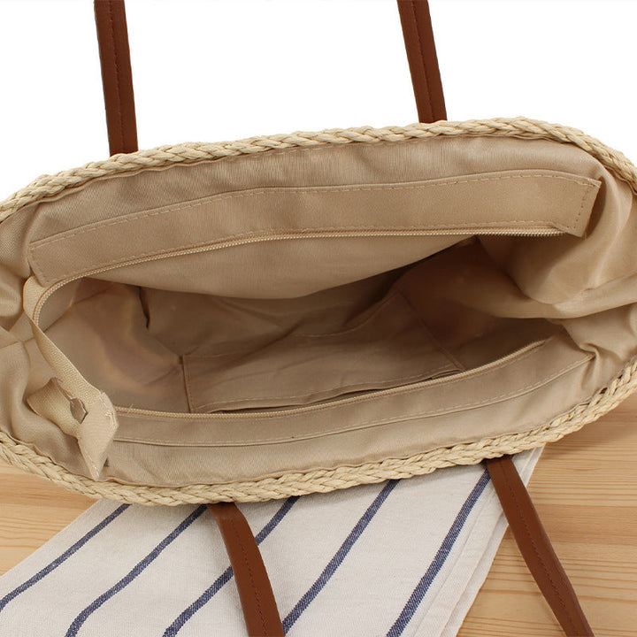 Braided Bast Handbag with Leather Handles Kalsten