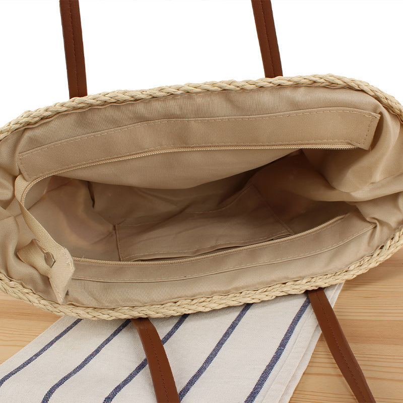 Fashionable straw bag with leather details Kalsten