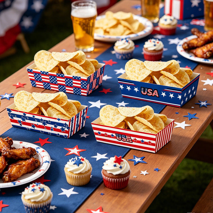 Unisex non-collapsible party snack boxes made of cardboard with patriotic stars and stripes pattern Kalsten