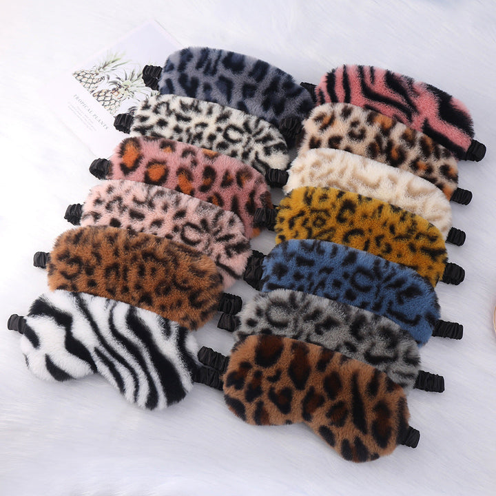 Women's luxury faux fur sleep mask with leopard print, extra soft padding and elastic comfort band Kalsten