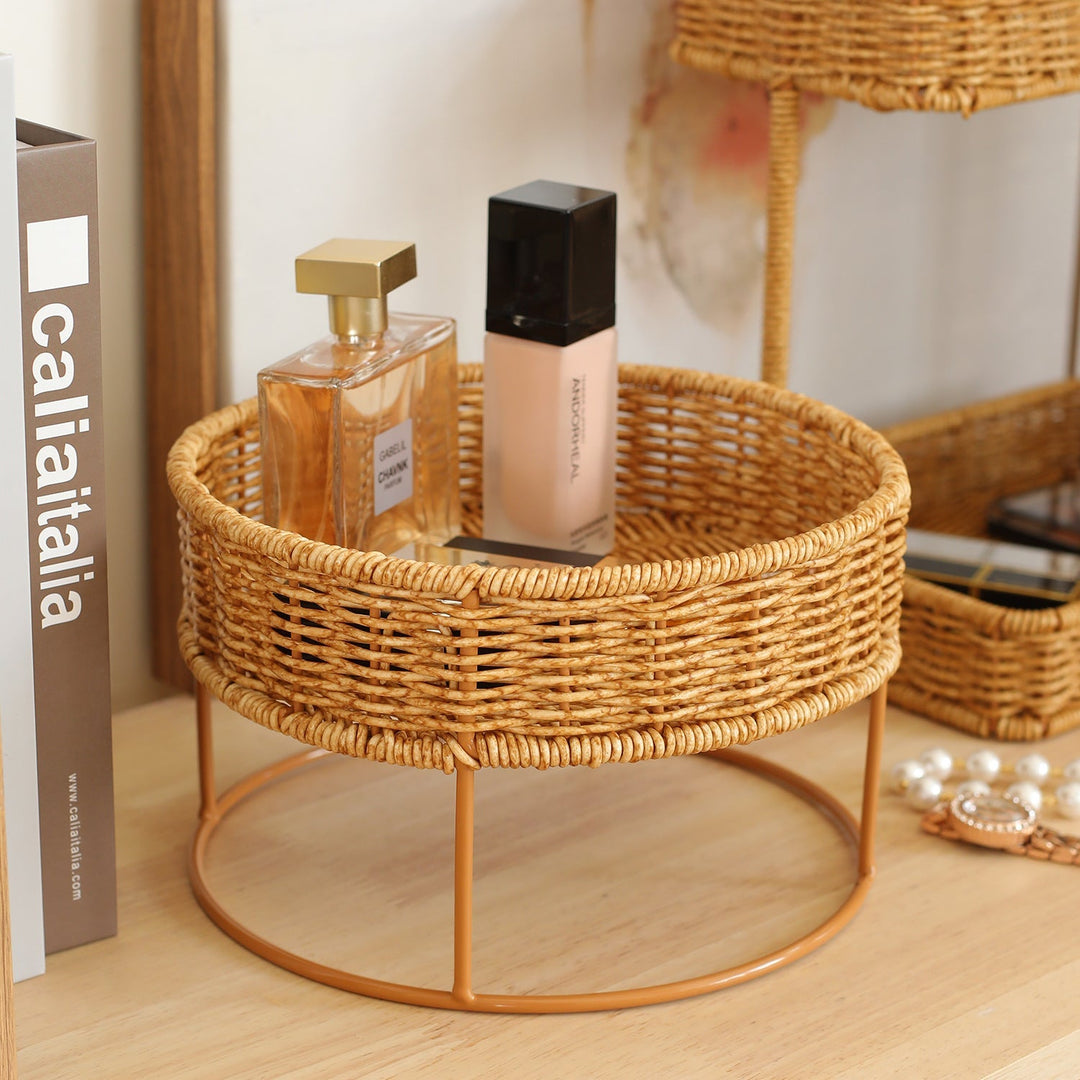 Round Woven Storage Tray with Metal Base Kalsten
