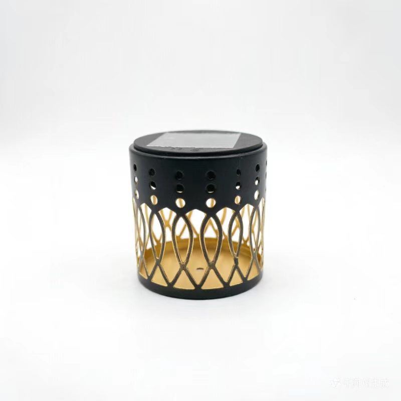 Decorative Solar-Powered Metal Lantern With Geometric Cutout And Warm LED Candle Effect Kalsten