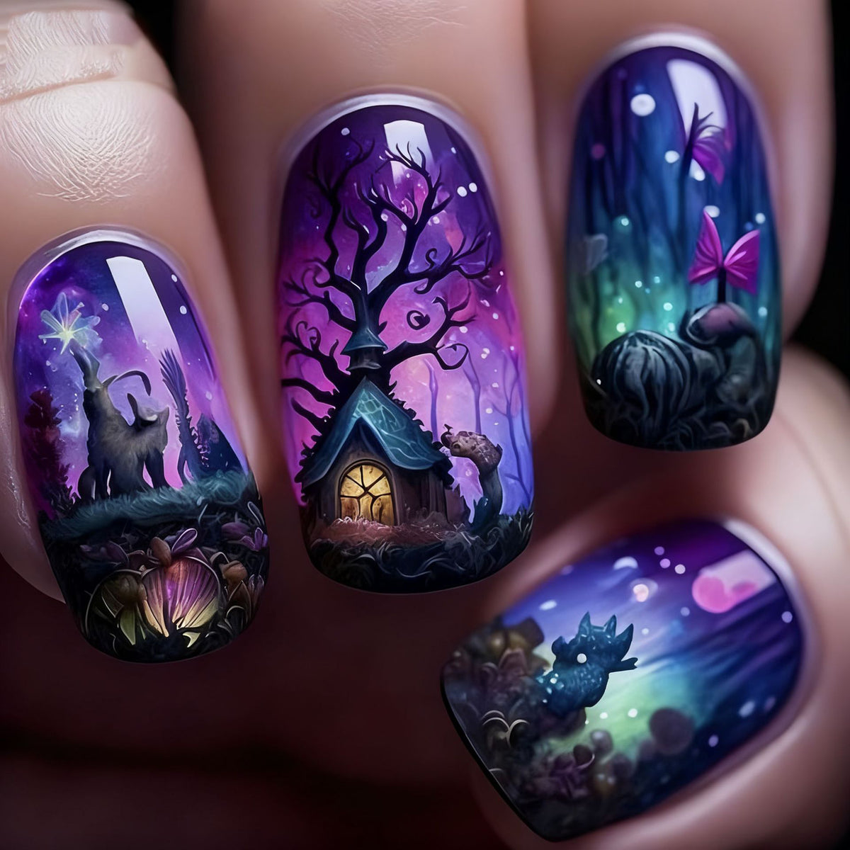 Artificial nail set with imaginative fairy tale motifs Acalora