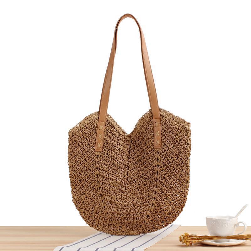 Large straw bag with leather accents Kalsten