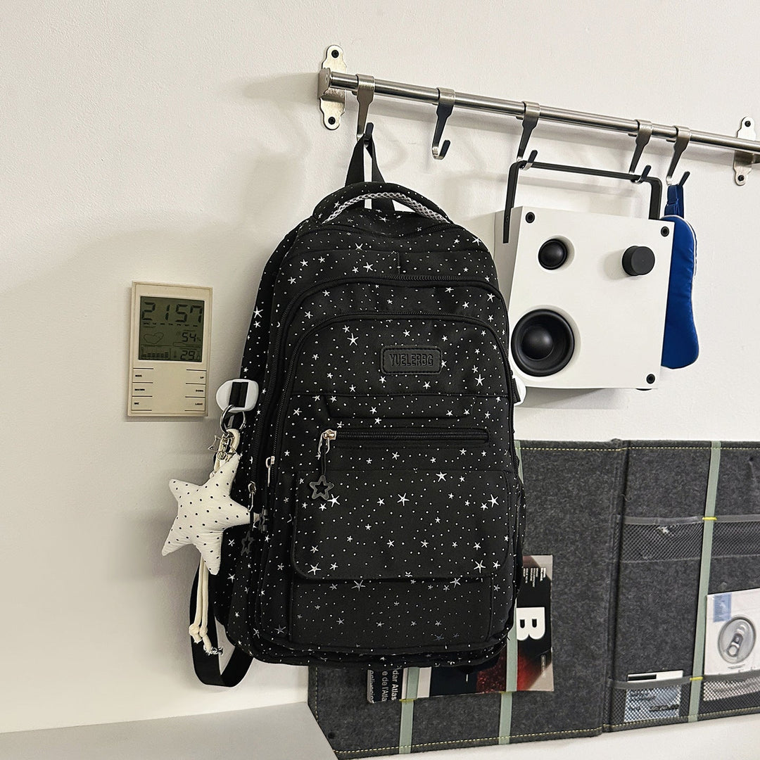 Multi-Compartment Star-Embellished School Backpack