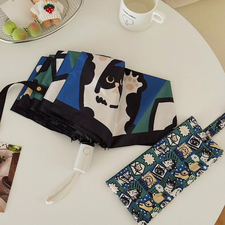 Women's Foldable Umbrella with Playful Cat Pattern Kalsten