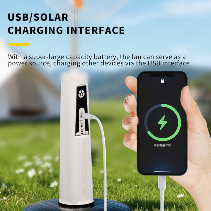 Unisex nan adjustable stand fan with solar panel, brushless motor, USB charging port and LED emergency light Kalsten