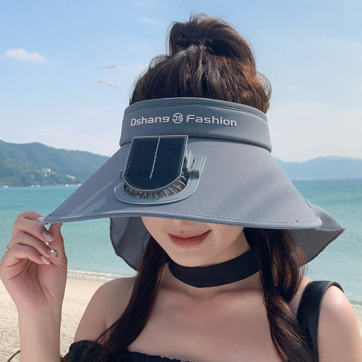 Visor with removable solar clip fan and UV protection neck strap Kalsten