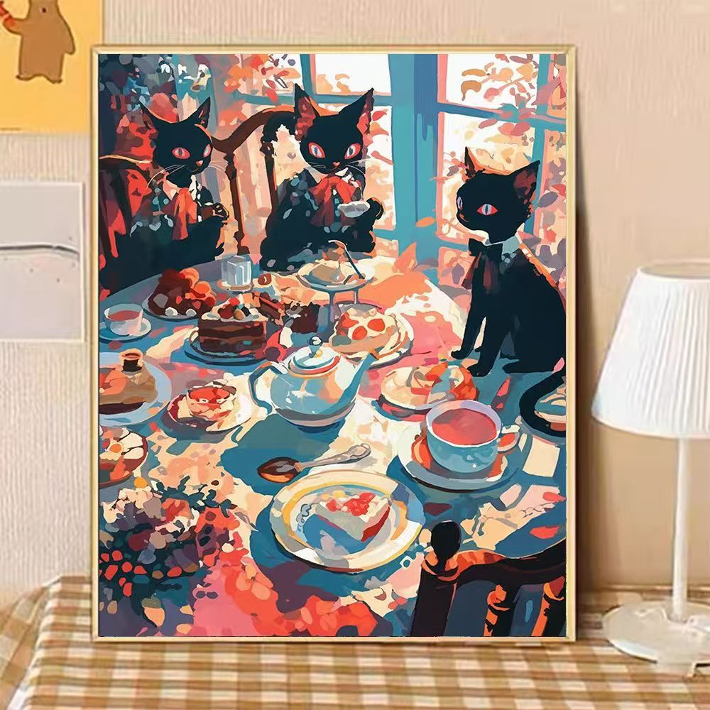 Whimsical Cat-Themed Afternoon Tea Canvas Art Kalsten