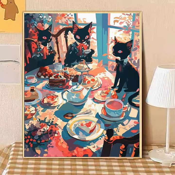 Whimsical Cat-Themed Afternoon Tea Canvas Art Kalsten