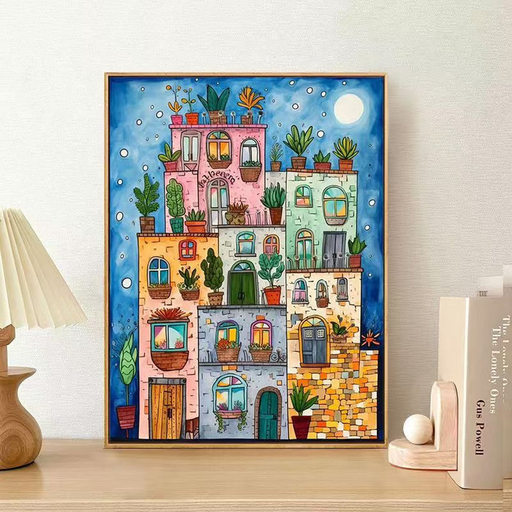 Whimsical Urban Landscape Canvas Art Print Kalsten