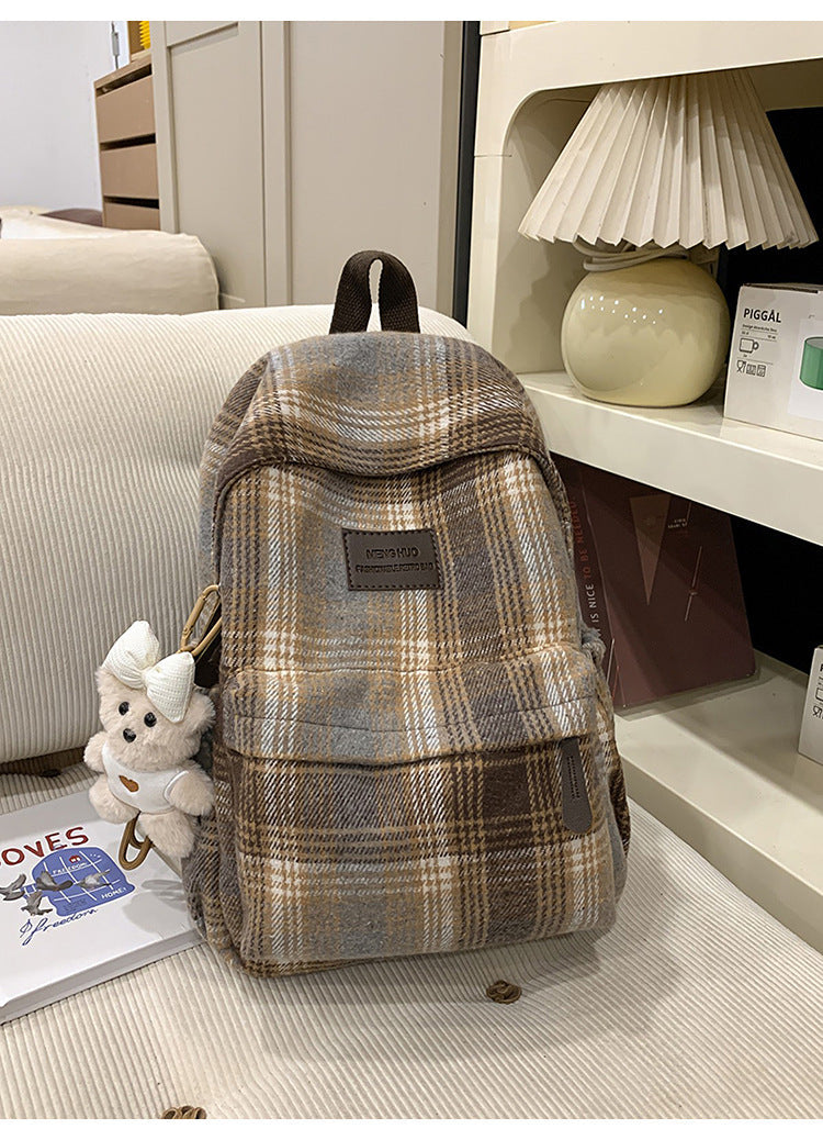 Cozy Plaid Patterned School Backpack