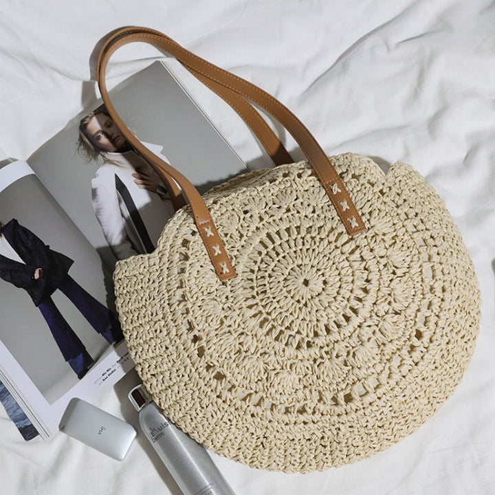 Basket bag with leather handles and colorful design Kalsten