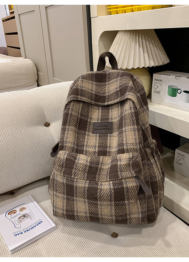 Cozy Plaid Patterned School Backpack