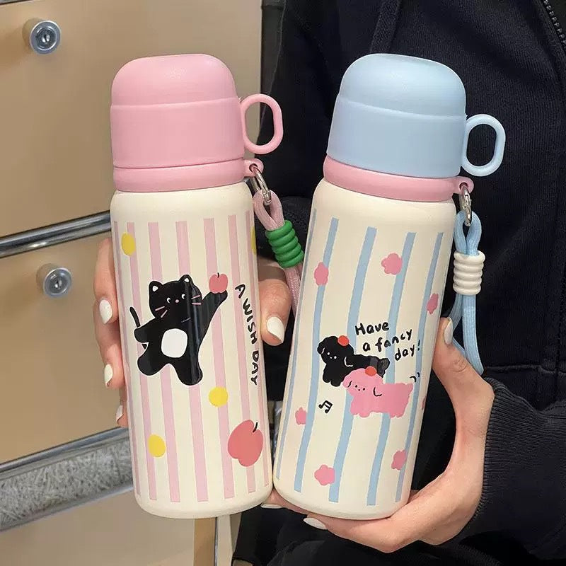 Women's Insulated Water Bottle with Secure Carry Handle and Creative Animal Design Kalsten