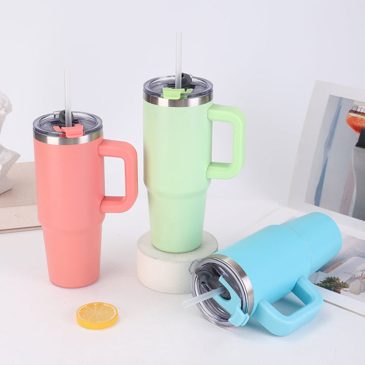 Ladies insulating cup with practical handle and straw Kalsten